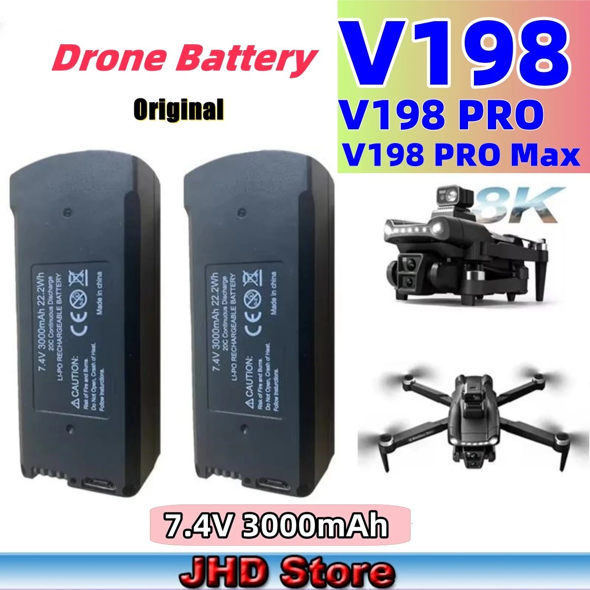 JHD เดิม 7.4V 3000mAh V198 MAX PRO Drone แบตเตอรี่ V198 8K GPS RC Quadcopter V198PRO อะไหล่แบตเตอรี่ Drone อะไหล่