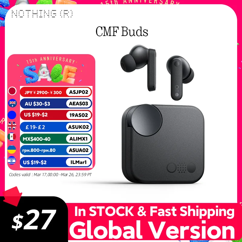 Global Verison CMF by Nothing Buds  with 42 dB ANC Active Noise Cancellation with Transparency Mode  IP54 Bluetooth 5.3