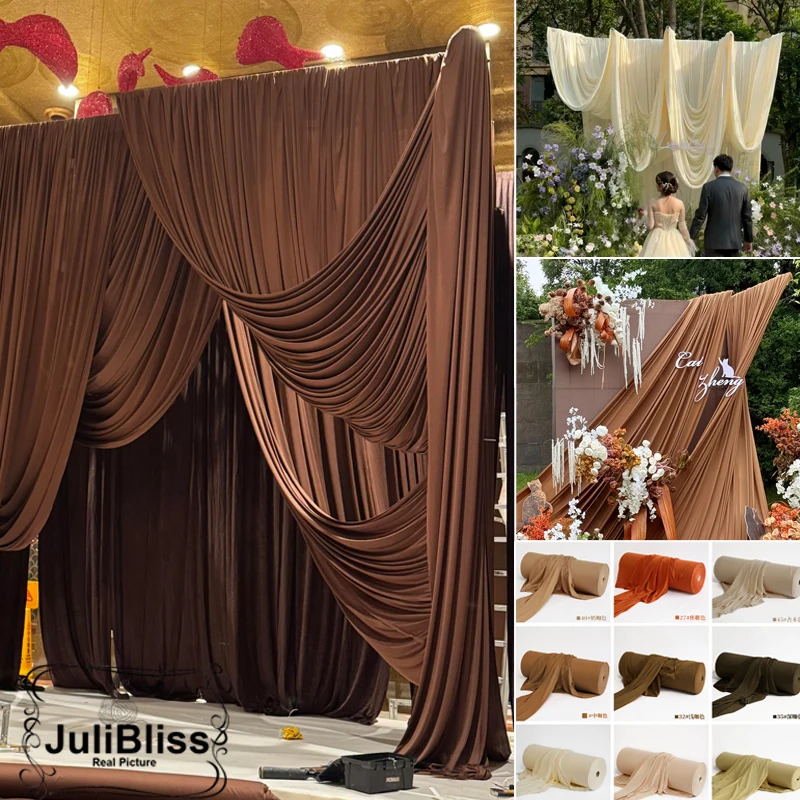 

Wide 170cm Caramel Brown Background Fabric, Champagne Coffee Elastic Material, Decorative Wedding Drapes, Wedding Ceiling Panels