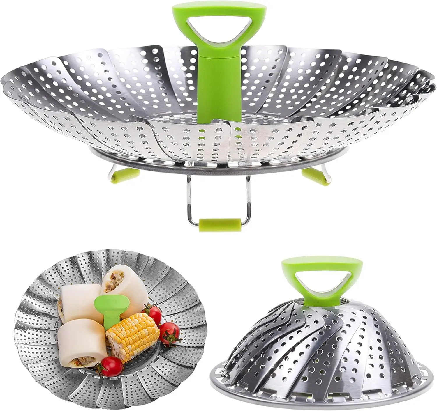 Stainless Steel Steaming Tray Folding Food Steamer Vegetable Fruit Food Basket Mesh Steamer Rack  Kitchen Cooking Cookware