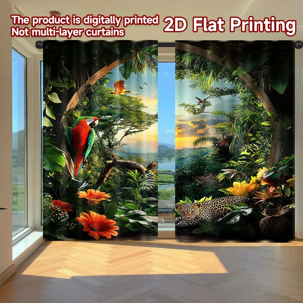

2D flat printing 2pcs Drapes Tropical Jungle Paradise Digital Printed Polyester Drapes Party Decorations Use for Festive
