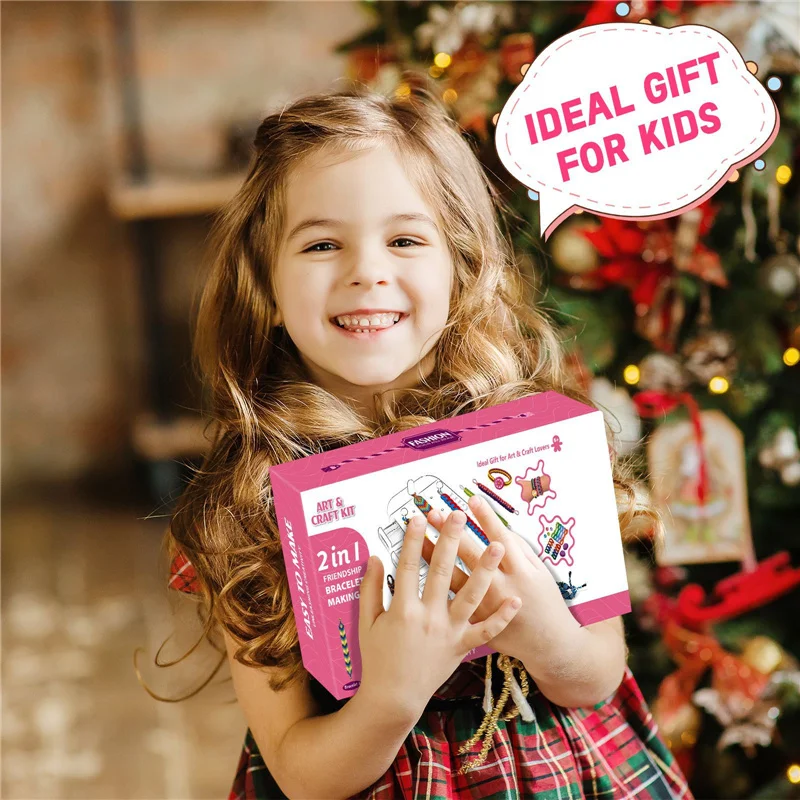 Friendship Bracelet Making Kit Hand Knitter Toy DIY Arts and Crafts Rope Making Weaving Toy Set Gift for Children Girl