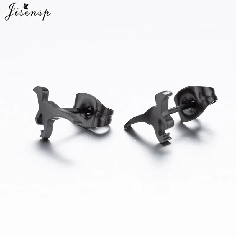 Korean Style Star Moon Ear Studs for Girls Minimalist Cat Puzzle Leaf Dinosaur Earrings Black Stainless Steel Jewelry Oorbellen