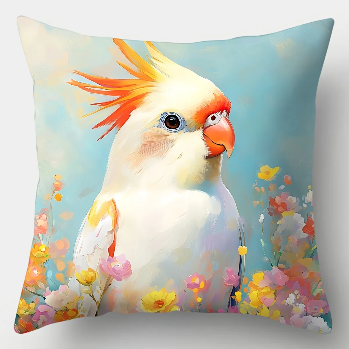 Oil painting style parrot theme printing pillow cover Short plush Suitable living rooms bedrooms sofas throw cushion cover