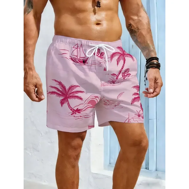 2026 Men Hawaiian Coconut Tree 3D Print Shorts Quick Dry Breathable Beach Board Shorts Outdoor Leisure Vacation Parent Child