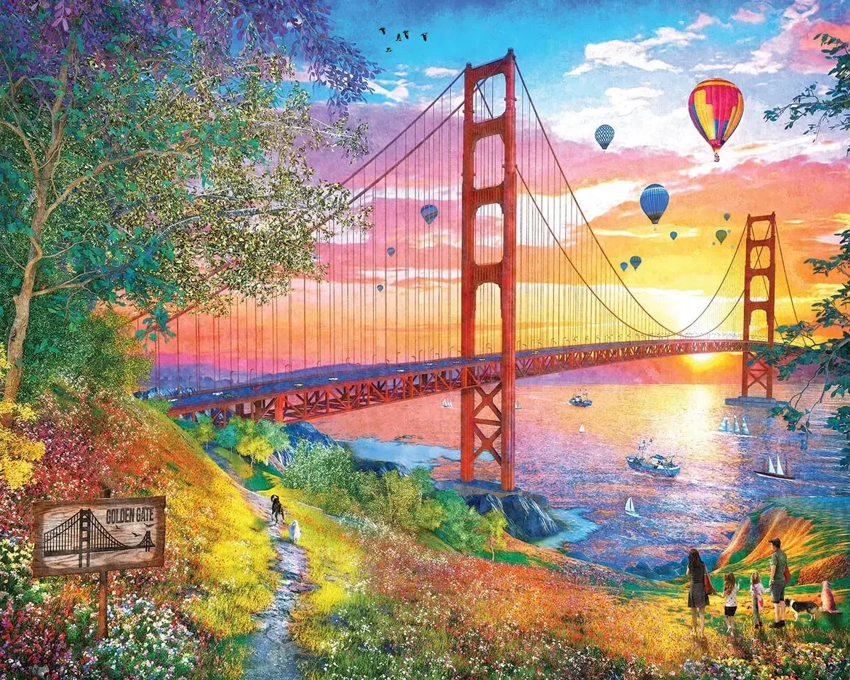 

300/500/1000 Pcs Wooden Puzzles Golden Gate Jigsaw Puzzle for Gameroom Bedroom Livingroom Decor Challenging Family Activity Game