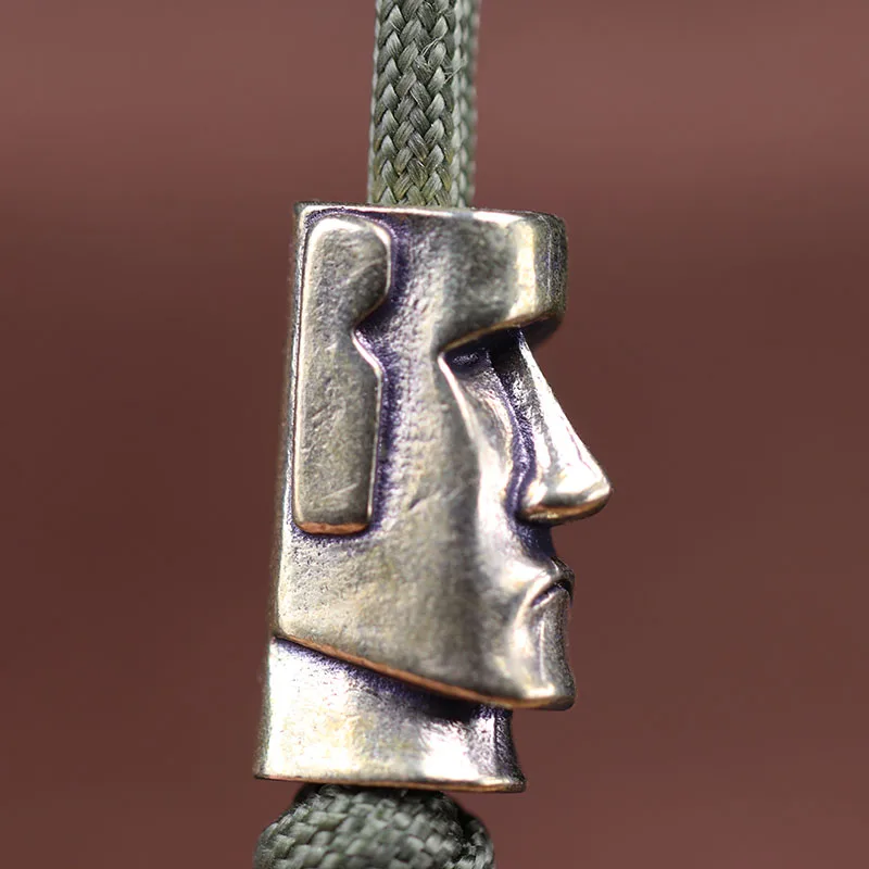 Brass Knife Beads Lanyard Keychain Pendant Easter Island Stone Statue Watchman EDC Umbrella Rope Paracord Bracelet DIY Accessory