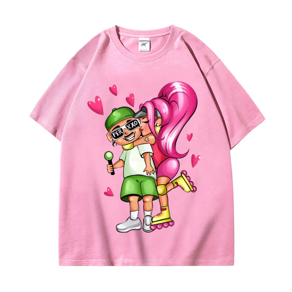 Rapper Feid En Karol G Cartoon Grafische T-Shirts Ferxxocalipsis Tour 2024 T-Shirts Mannen Vrouwen Mode Hiphop Esthetiek T-Shirt