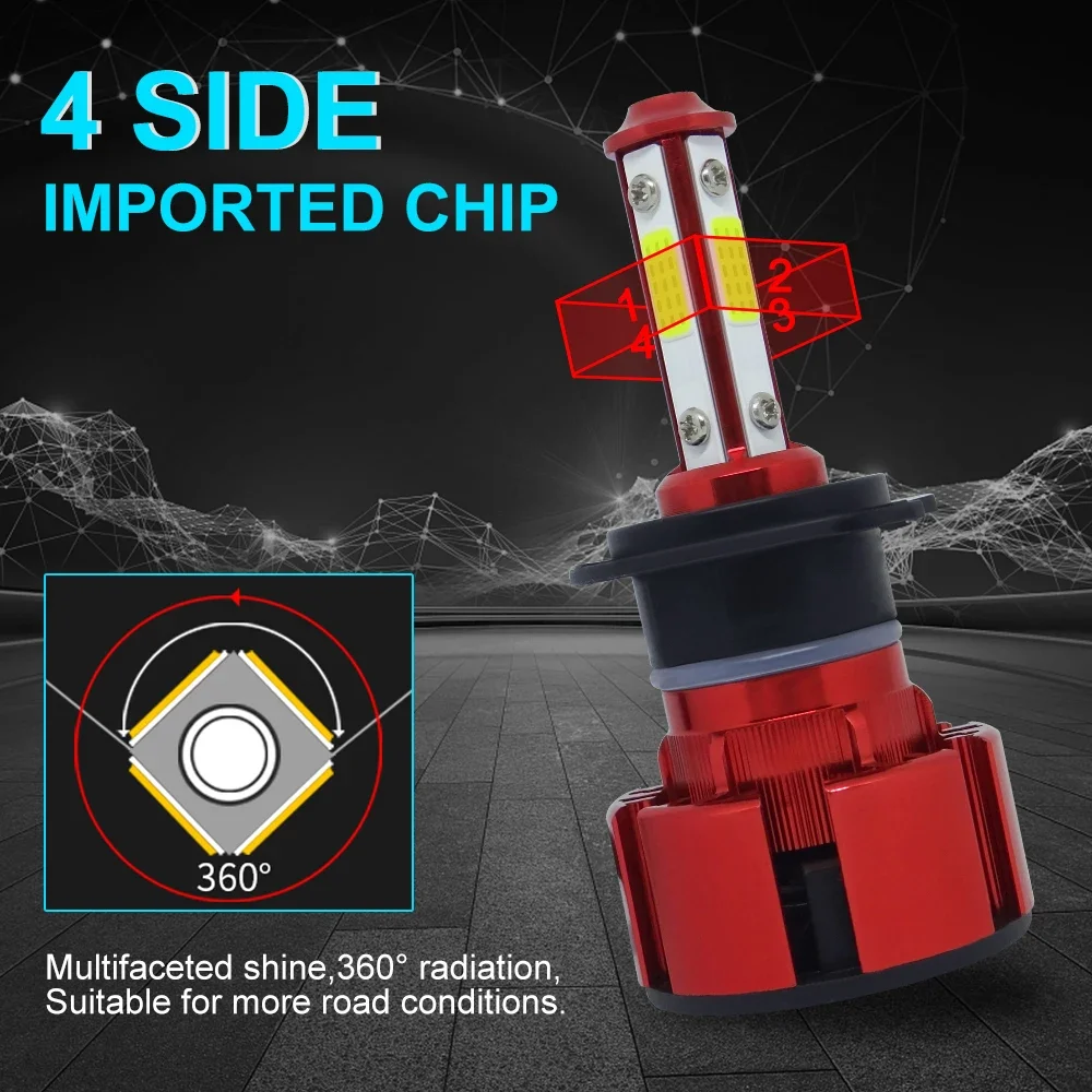 X20 automotive led headlight Bulb H7 h8/h9/h11 9005 9006 9012 5202 four-sided COB beads emit 6000K 100W 360 ° high quality light