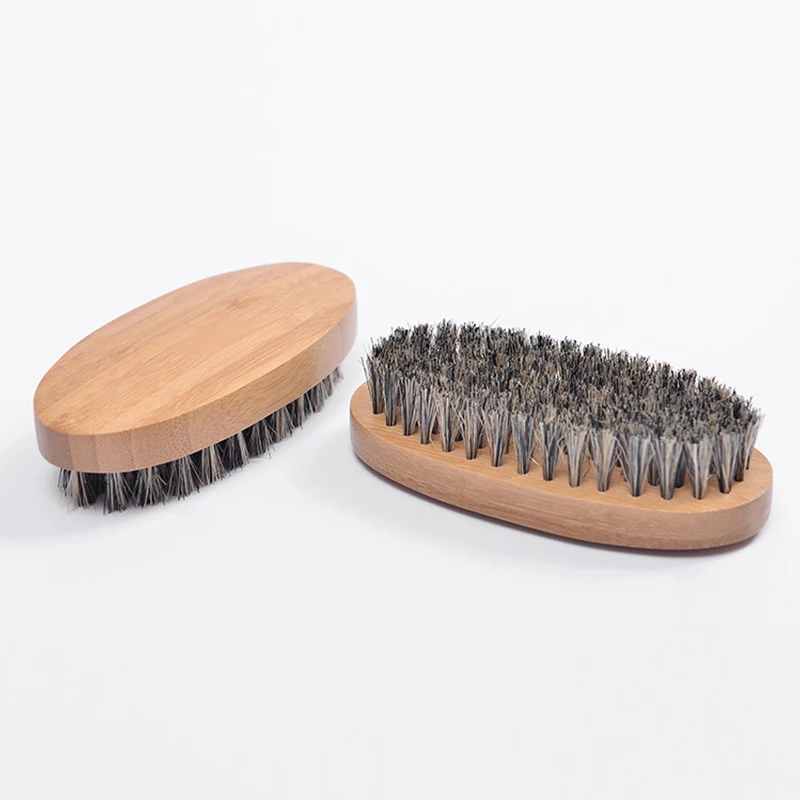 New Natural Boar Bristle Beard Bamboo Brush Men's Shaving Brush Portable Barber Beard Brush For Facial Cleaning Mustache Tools