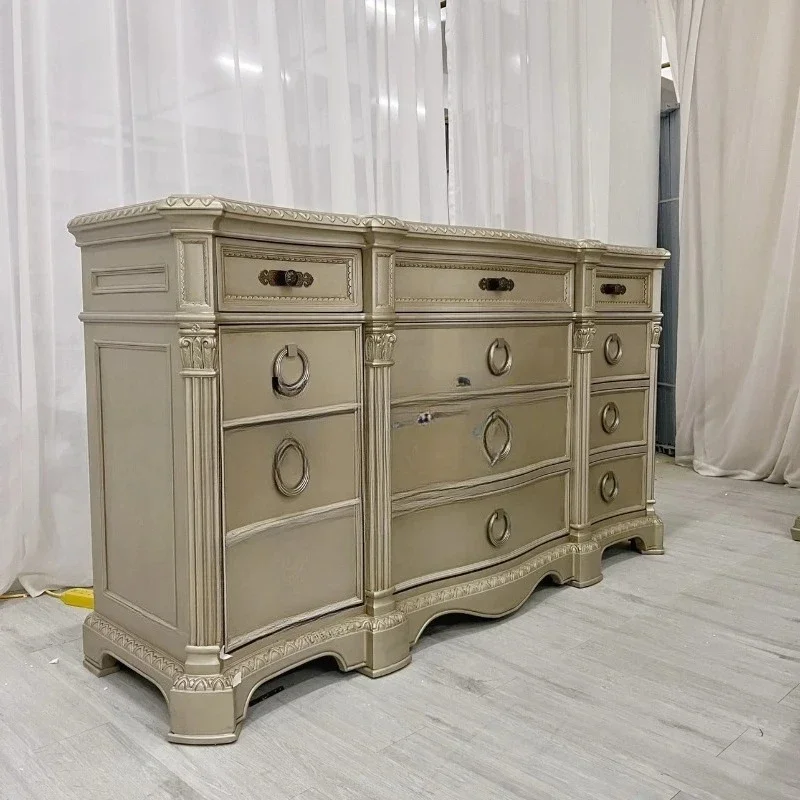

Household living room chest French European solid wood carving wavy bedroom TV cabinet
