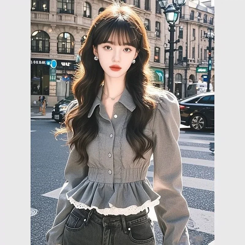 

Long Sleeve Shirts Womens Satin Ruffled Button Down Tops Slim Fit Cottagecore Relaxed Feminine Spring Comfortable Daily Holiday