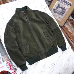 2024 Men's Genuine Leather Coat Real Cow Suede Jacket Short for Male Winter Autumn Clothes Plus Size XXXXL 3XL 4Xl Army Green