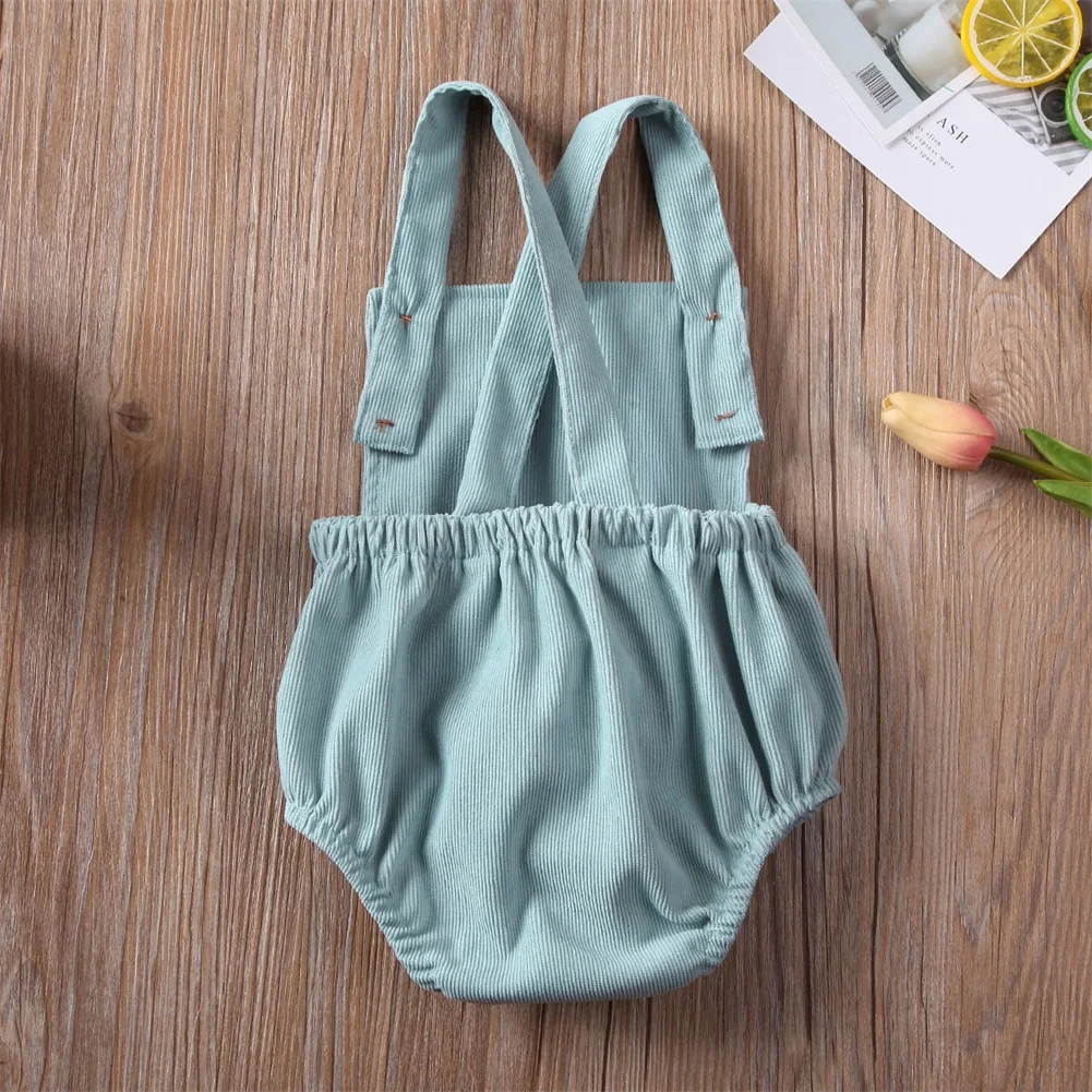 0-24M Cute Baby Romper Boys Girls Solid Color Corduroy Sleeveless Square Neck Romper Jumpsuits Baby Kids Overalls Clothing 2023