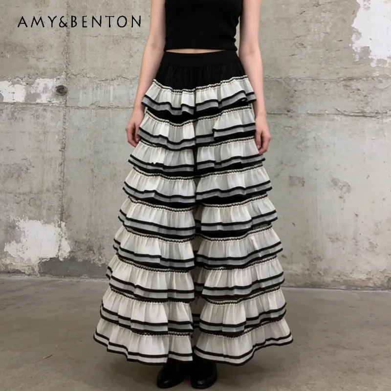 

French Temperament Mesh Women's Cake Skirt 2026 Spring New Fashion Temperament High Waist Thin Versatile Long Skirts Ladies