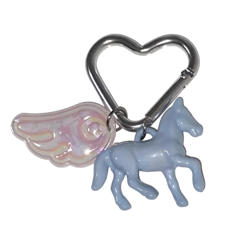 573B Angel Wing Keychain For Girls With White Horse Charm And Alloy Material