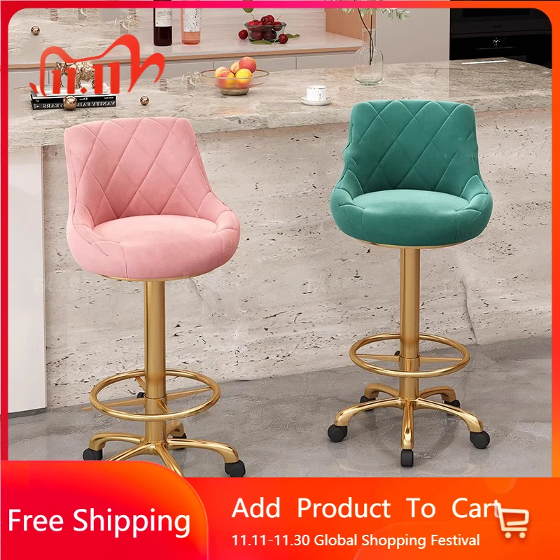 

Velvet Design Bar Chairs Swivel Metal Gold Adjustable Pink Kitchen Vanity Bar Chairs Vanity Aesthetic Sillas Trendy Furniture