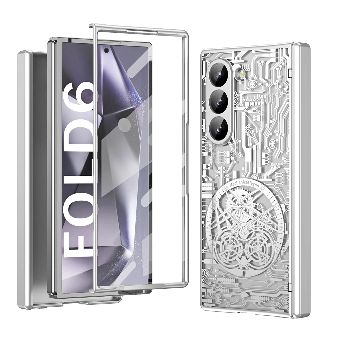 

For Samsung Galaxy Z Fold 6 5 4 3 5G Case Electroplated Mechanical Transparent Folding Hinge With Tempered Film Shockproof Cover