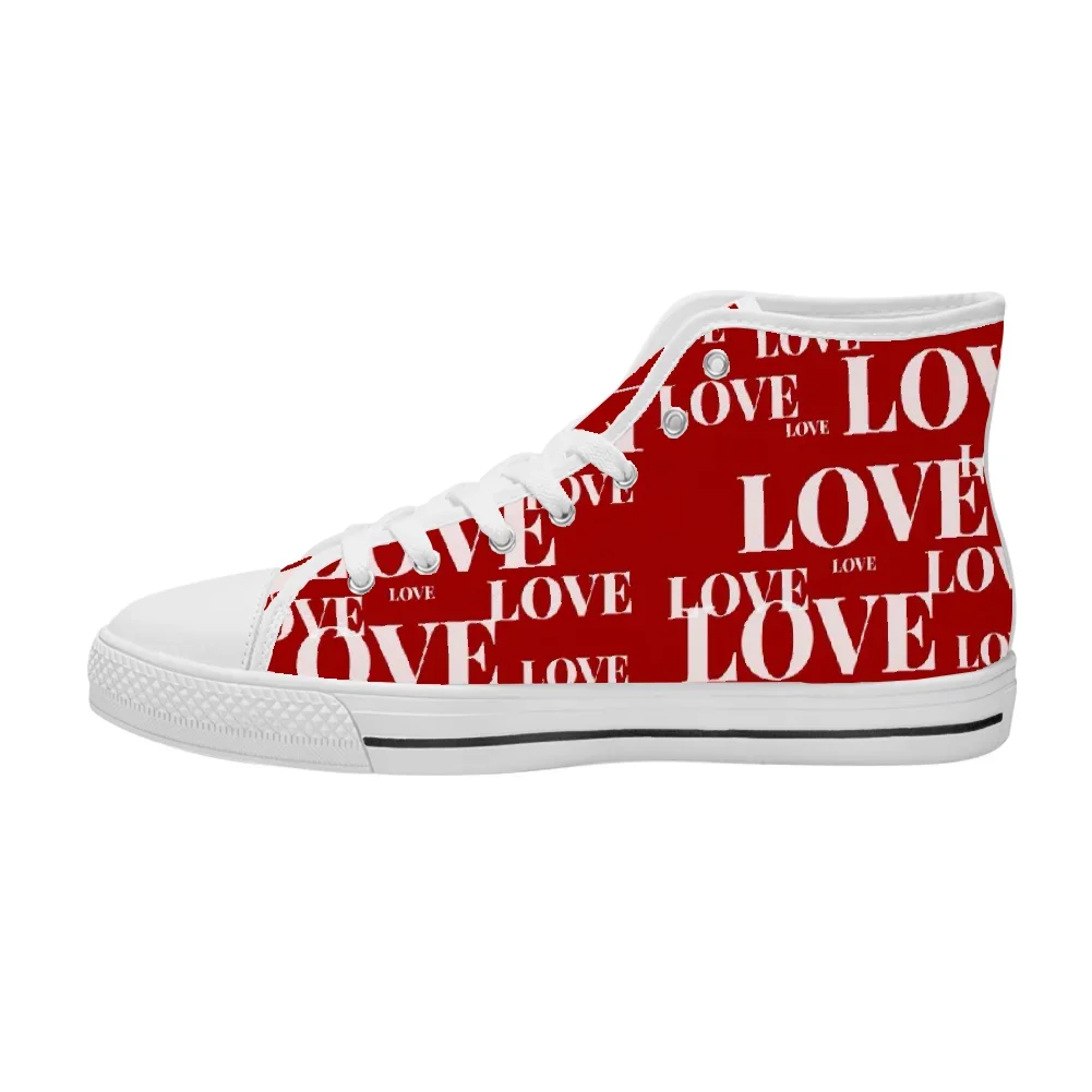 Custom classic high-top canvas shoes with red Valentine's Day print, stylish casual shoes. view 4