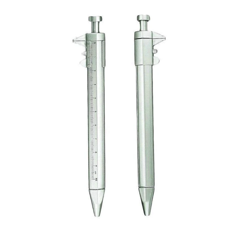 2pcs Vernier Scale Ball Point Pen Gel Ink Pen Vernier Caliper Metric Gauge Multipurpose Gift Measuring Ruler 0-100mm Caliper