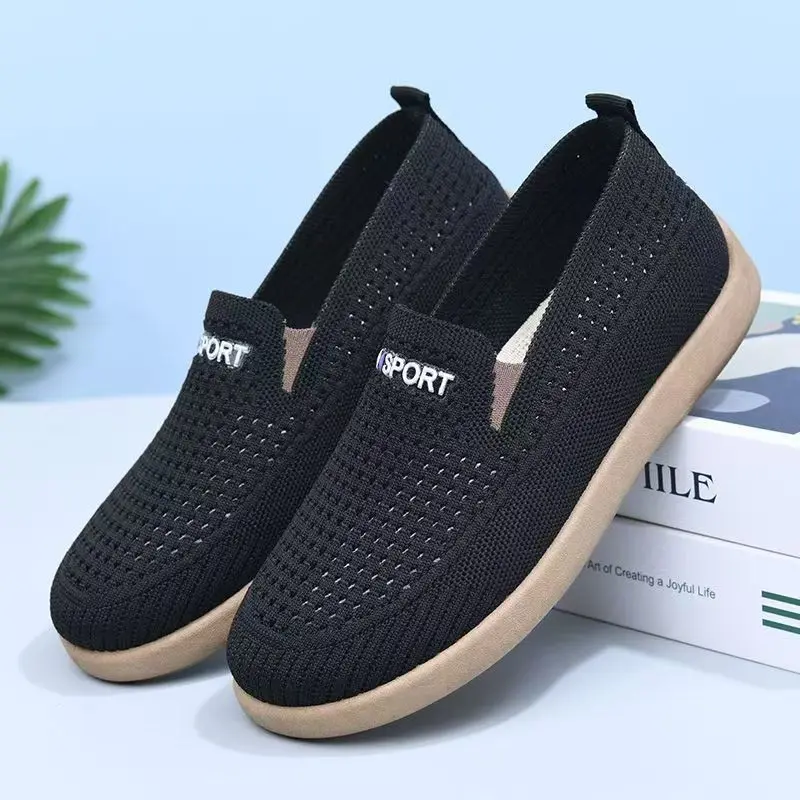 المرأة الربيع الصيف شقة وحيد شبكة حذاء كاجوال لينة وحيد عدم الانزلاق تنفس جولة تو الانزلاق على أحذية منتصف العمر وكبار السن