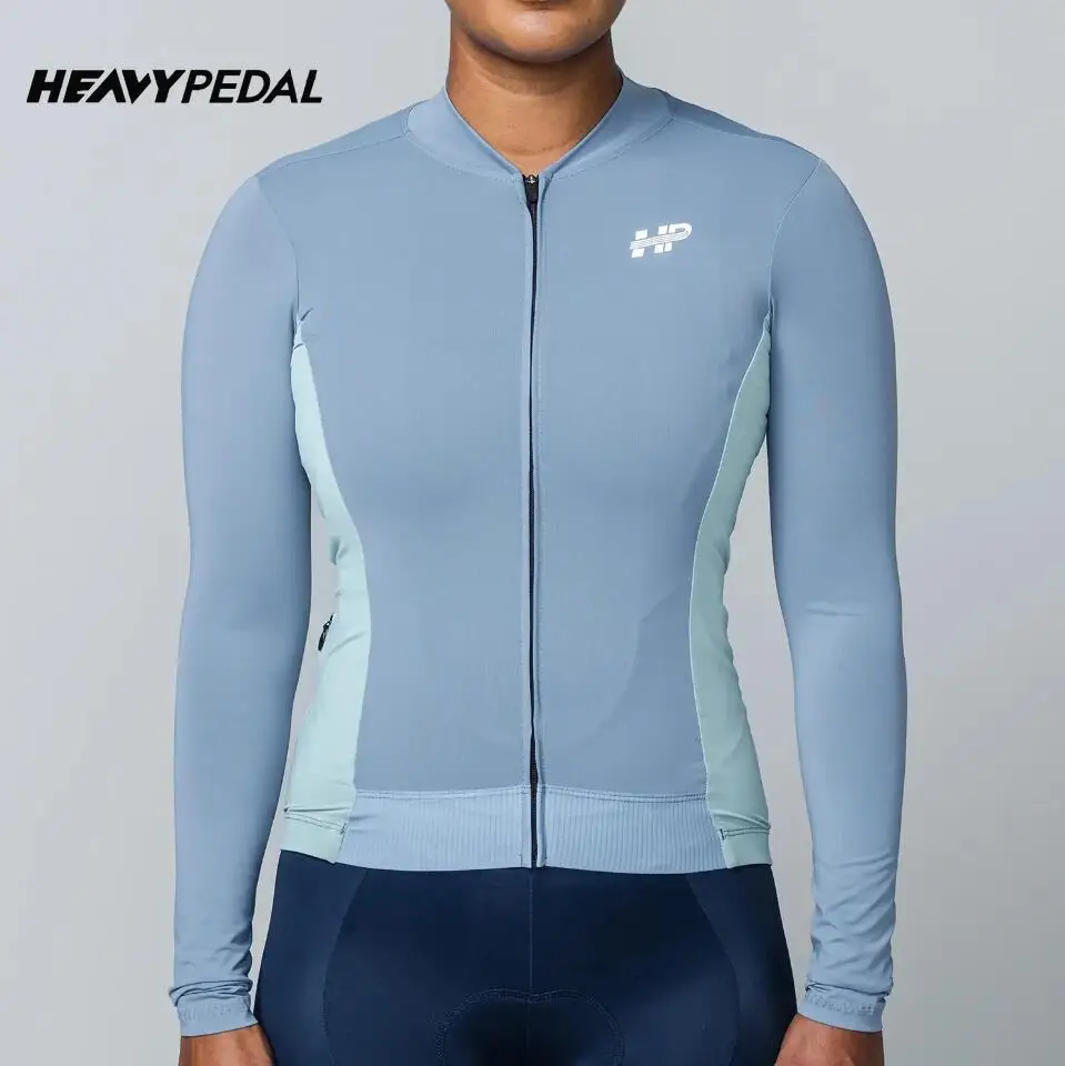 Heavypedal Cycling Jersey Woman Long Sleeves Mountain Bike MTB Shirts with Zippers Pockets Spring Breathable Bicycle Clothing