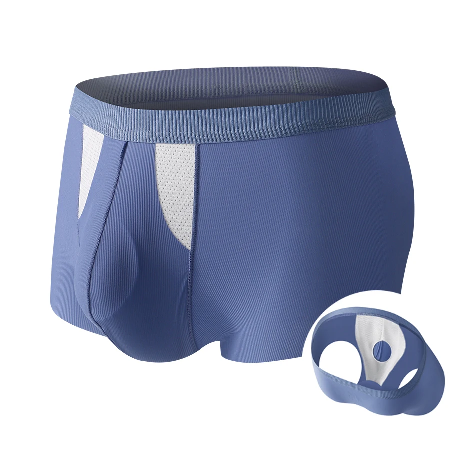 Men's Boxer Shorts in Solid Color with Low Waist and Detachable Separated Bulge Design Ice Silk Underwear