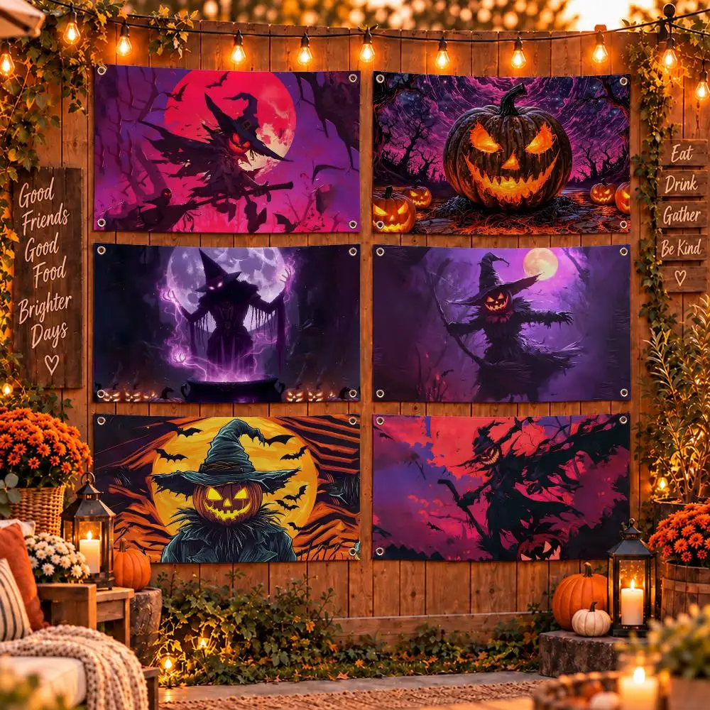 Halloween Witch Moon Fantasy Flags Flag Soft skin-friendly Durable Tapestry Outdoor party Home living room bedroom Decoration