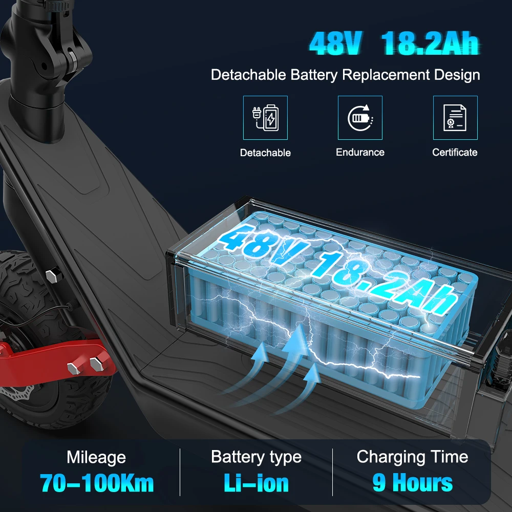 HUANCI X10 Scooter Eléctrico 2000W Potente Motor Dual 50 km/h Velocidad 18.2AH Batería Plegable Scooter de 11 Pulgadas para Adultos