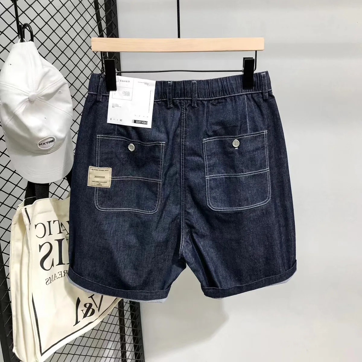 

Новые летние мужские повседневные джинсы прямого кроя с эластичным поясом в корейском стиле, с косыми карманами, длиной до колена, модные