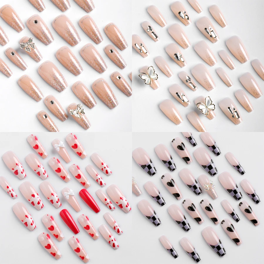 2024 New Long Trapezoidal Press on Nails Acrylic Detachable Sticking Diamonds False Nails Low Price DIY Fashion Nail Art 4 Types