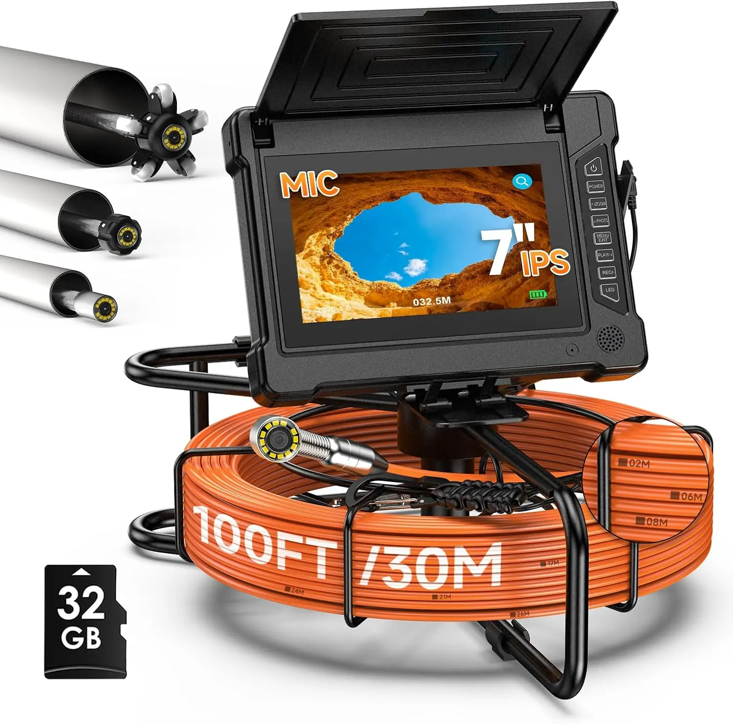 Sewer Inspection Camera with 18/23mm Probe 20X Zoom - AHD 1080P Sewer Camera with 32GB, Waterproof Endoscope Camera with 12 LEDS