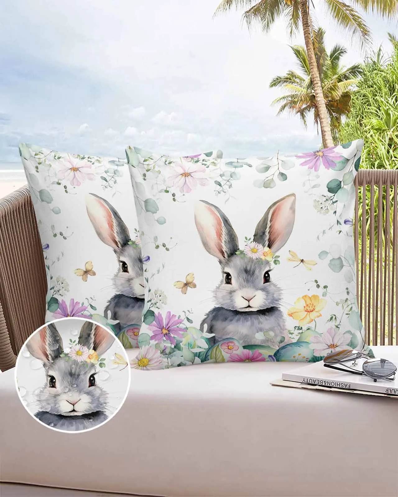 2/4PCS Easter Flower Egg Rabbit Waterproof Cushion Cover For Home Decoration 40/45/50/60/66cm Pillowcase