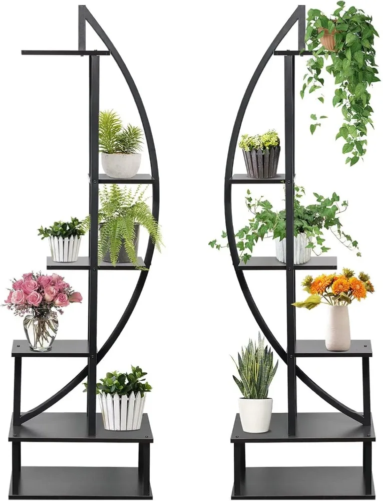 

Elevens 6 Tier Metal Plant Stand, Muti-Purpose Ladder Plant Shelf Indoor 12 Potted Half Moon Shape Plant Stands for Balcony