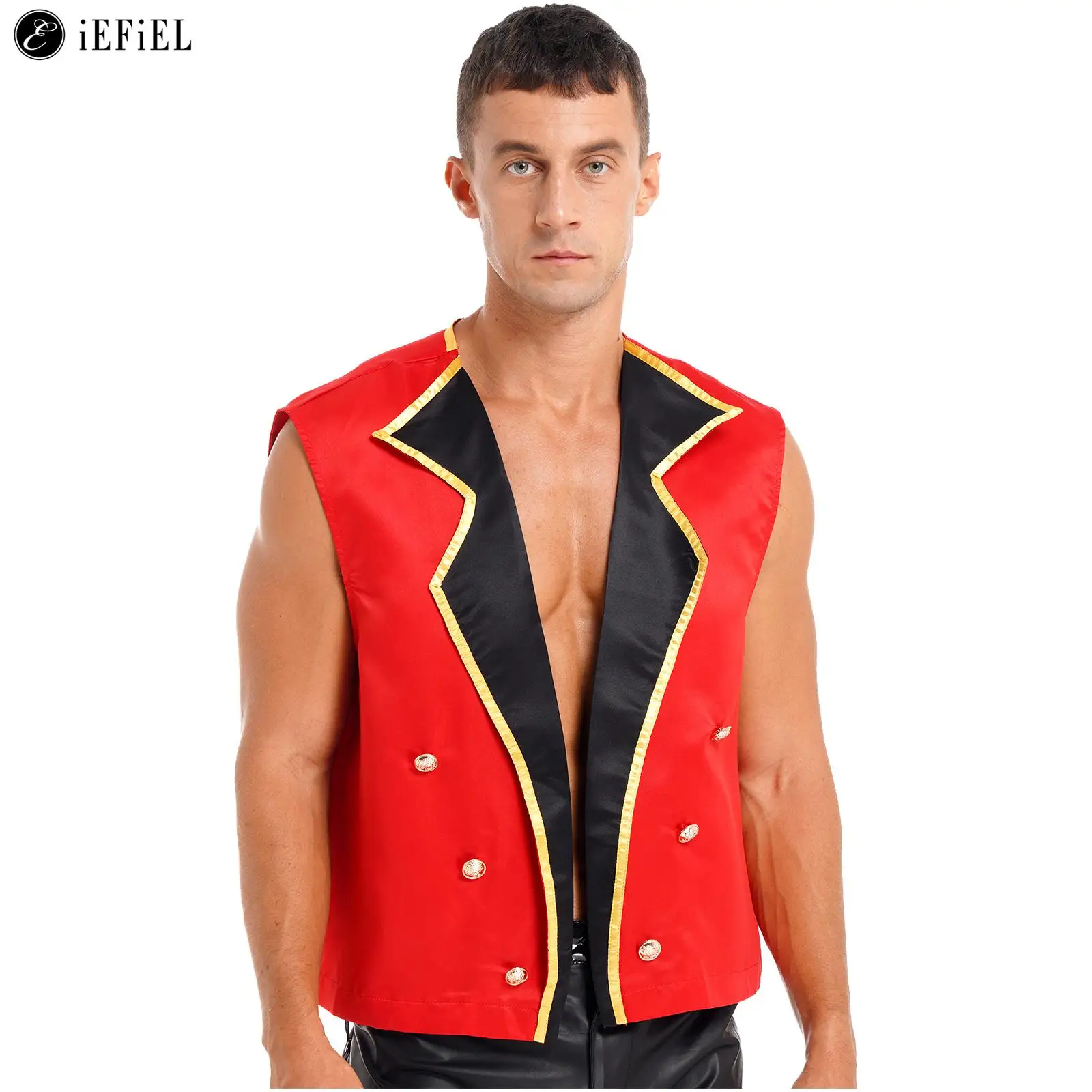 

Men's Circus Ringmaster Costume Halloween Showman Open Front Coat Vest Jacket Waistcoat Ringleader Lion Tamer Fancy Dress Up