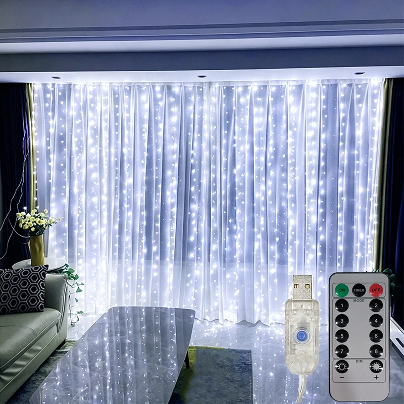 USB Powered Curtain Christmas Lights with Remote 8 Modes Holiday String Lights Wedding Party Xmas Window Room Decor Aesthetic