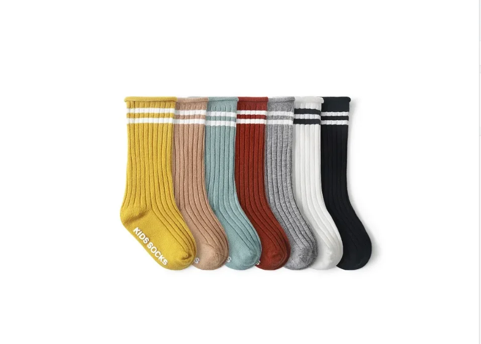 0-4 Y Children's Fun Retro Autumn and Winter Girl Baby Socks, Parallel Stripes Boys' Trendy Sports Socks, Pure Color Non-Slip