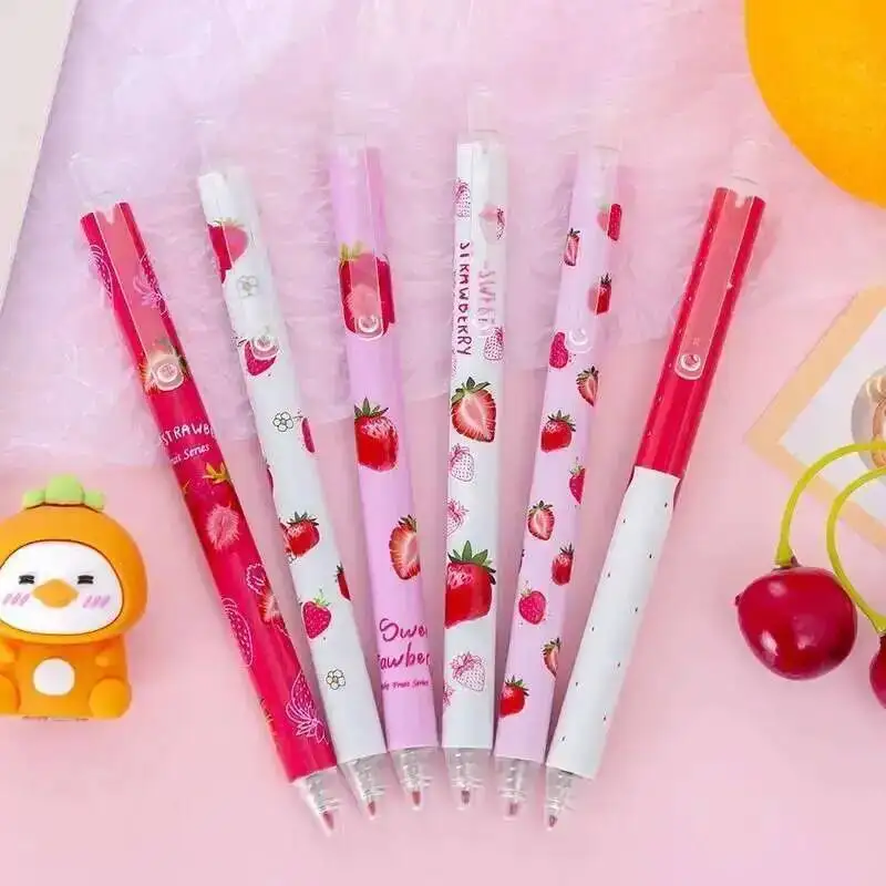 6 Piece Cute Sweet Strawberry Gel Pen Creative Press Office Gift School Supplies Stationery Kawaii Funny Pens