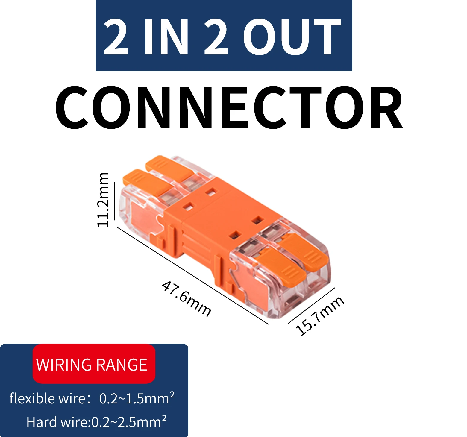 10PCS CMK 642 Quick Lever Wire Connectors 2 In and 2 Out for Compact Plug In Male Female Terminals Blocks Home Wiring 0.2-2.5mm²