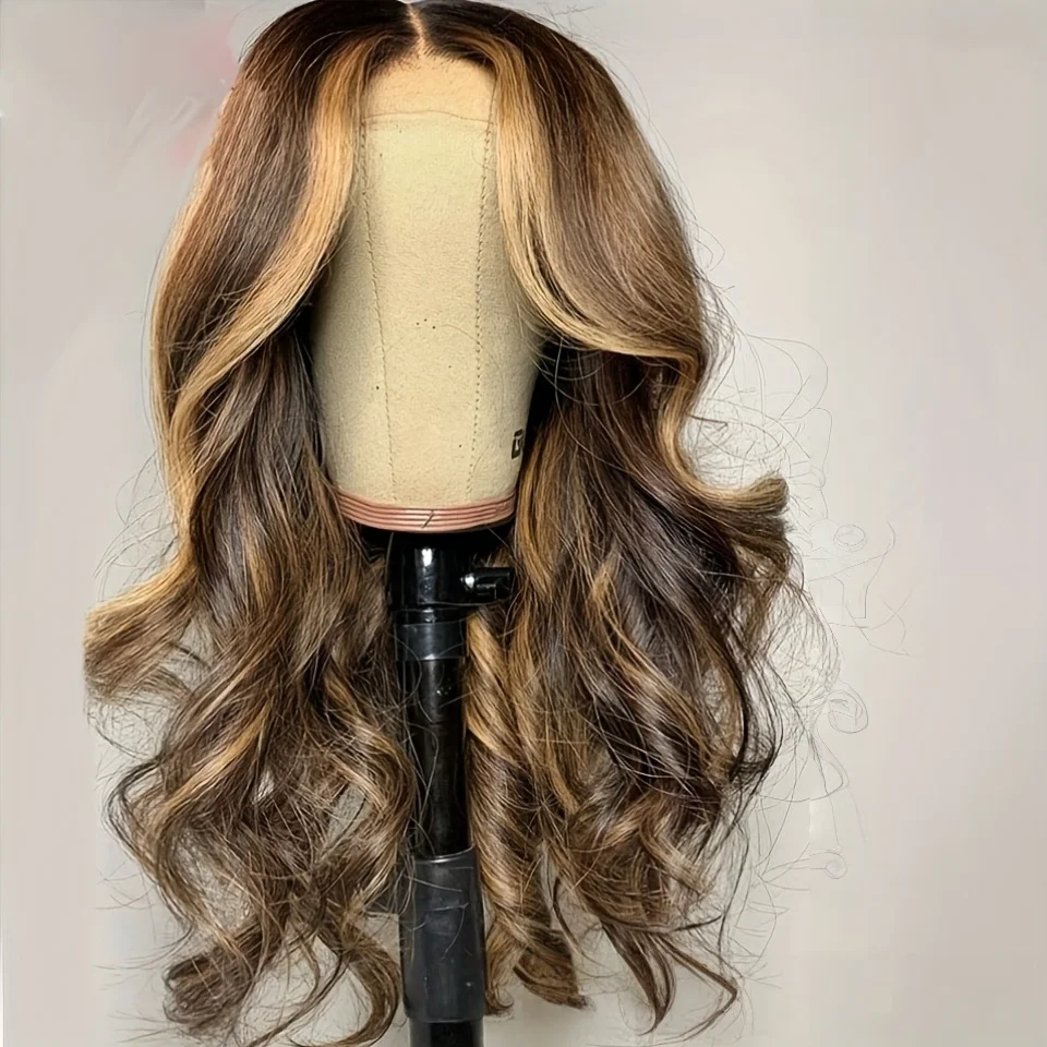 180 الكثافة تسليط الضوء على شقراء طويلة الجسم موجة 26 "5x5 قاعدة الحرير الشعر البشري اليهودي مع BabyHair HD الدانتيل الشعر الأوروبي قبل قطعها #3