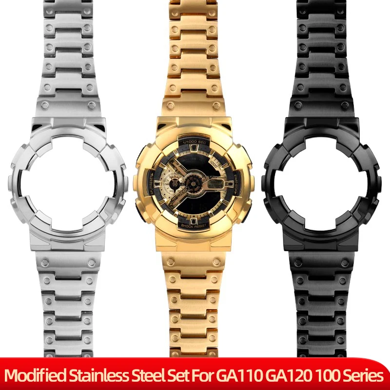 

Modified Stainless Steel Set For Casio GA110 Case+Strap G-SHOCK ga-110 GA120 100 Series Men's Black Samurai Metal With tools