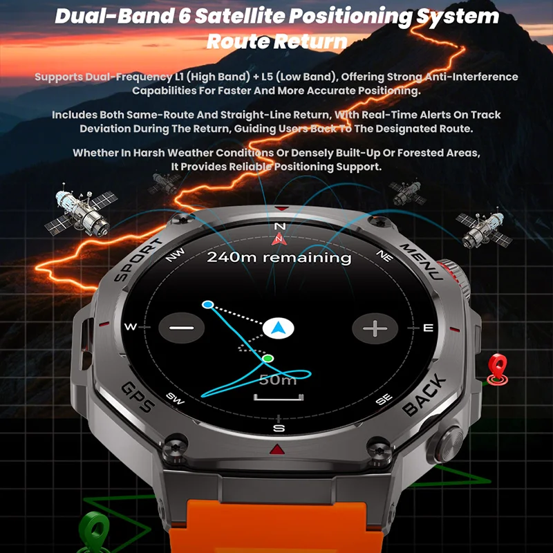 GPS ساعة ذكية 3ATM مقاوم للماء 1.43 بوصة AMOLED HD شاشة بلوتوث دعوة مصباح يدوي الرياضة العسكرية ساعة ذكية للرجال 2025 جديد