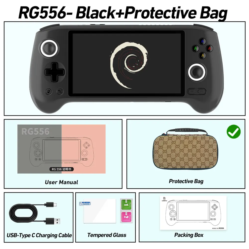 Anbernic RG556 Retro Handheld Gameconsole, 64-bit Android 13 systeem, Unisoc T820, 5,48 inch AMOLED scherm, Hall Joystick, Game Player