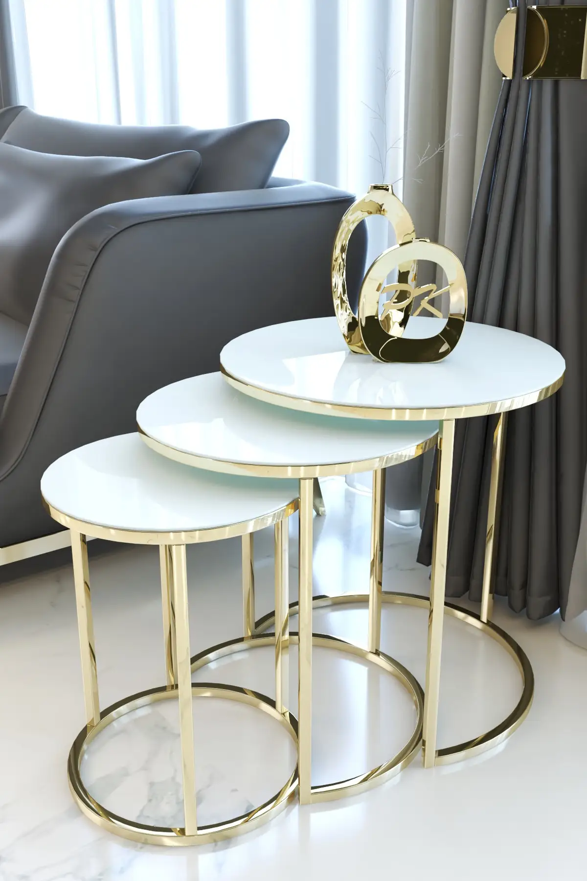 

DOLBOVI Ceylin PCs set Zigon Coffee Table Gold Foot White Glass Coffee Table