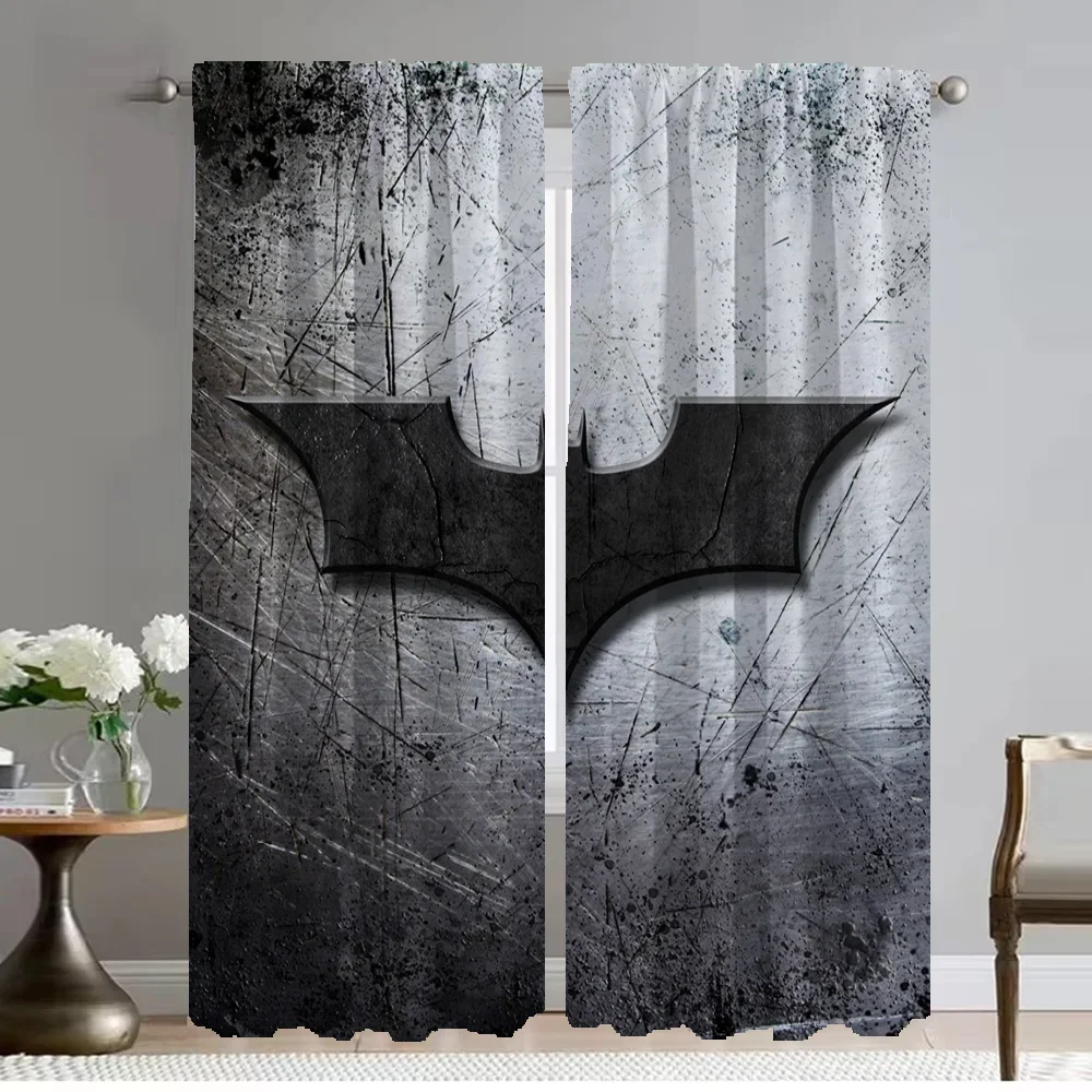 Bats Man Tulle for Bedroom Kitchen Curtains 2 Pieces Partition Elegant Room Curtains Window Curtain Shades Halloween Decoration