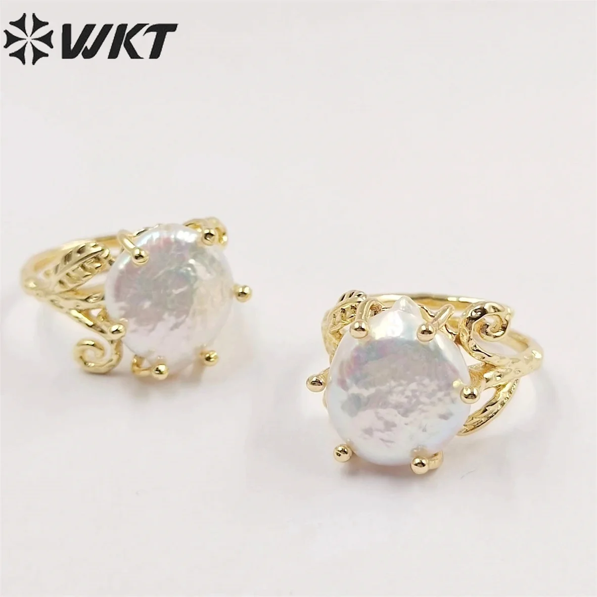 

WT-MPR049 Unique Fashion Gold Plated Prong Setting Women Pearl Ring Delicate Round Coin CZ Anneversary Gift For Wife