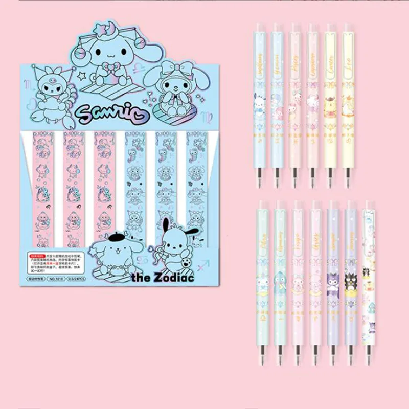 24 pcs/lot Sanrio Kawaii Animal Press Gel Pen Cute 0.5mm Black Ink Neutral Pens Promotional Gift Office School Supplies