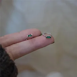 Fashion New Hot Sell Trendy 925 Sterling Silver Squre Green Hoop Earrings for Women Real Silver Ear Studs Initial Earrings