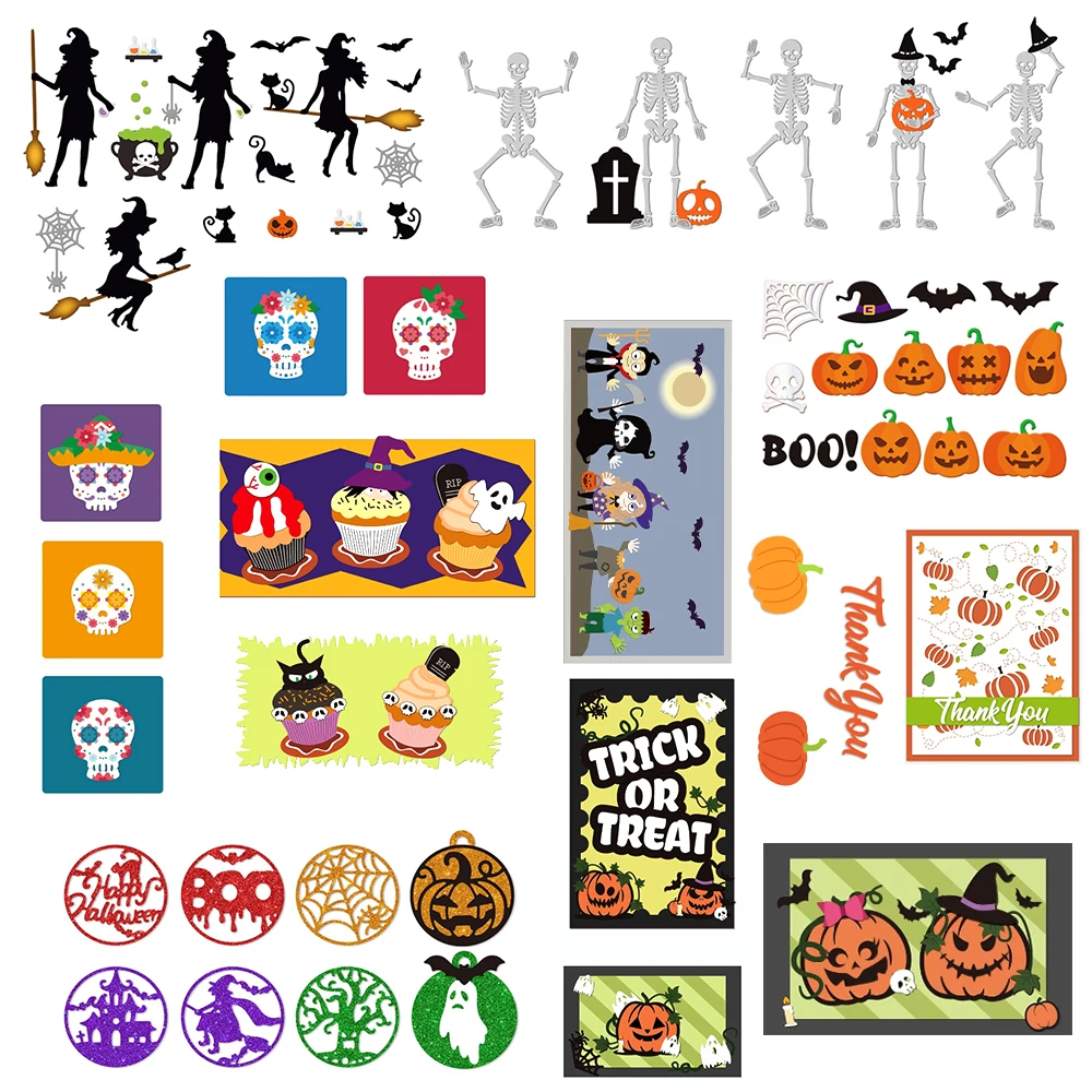 

23 Styles Halloween Witch Cat Cutting Dies for DIY Scrapbooking Metal Pumpkin Spider Web Die Cuts Bat Embossing Stencil Template