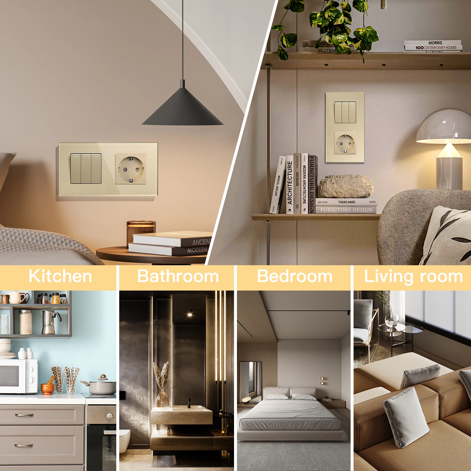 BSEED 1/2/3 عصابة الجدار مفاتيح الإضاءة 2 طريقة أزرار ميكانيكية تمرير من خلال إيقاف التبديل مع نوع c USB الاتحاد الأوروبي مآخذ لوحة زجاجية